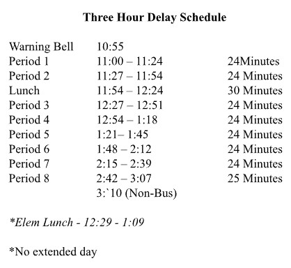 Three Hour Delay Schedule